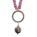 RHODOLITE GARNET NECKLACE WITH DIAMONDS,  RHODIUM SILVER