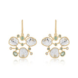 DIAMOND SLICE CLUSTER EARRINGS WITH GREEN SAPPHIRES