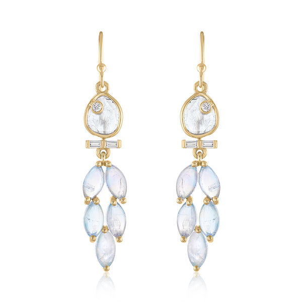 MOONSTONE DROP EARRINGS WITH DIAMOND SLICES IN 14K GOLD