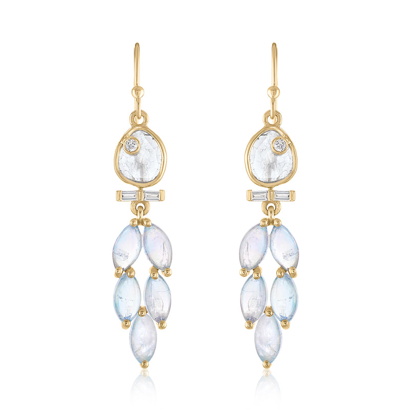 MOONSTONE DROP EARRINGS WITH DIAMOND SLICES IN 14K GOLD