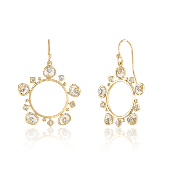 HOOP EARRINGS IN 14K GOLD WITH DIAMOND SLICES AND DIAMOND ACCENTS