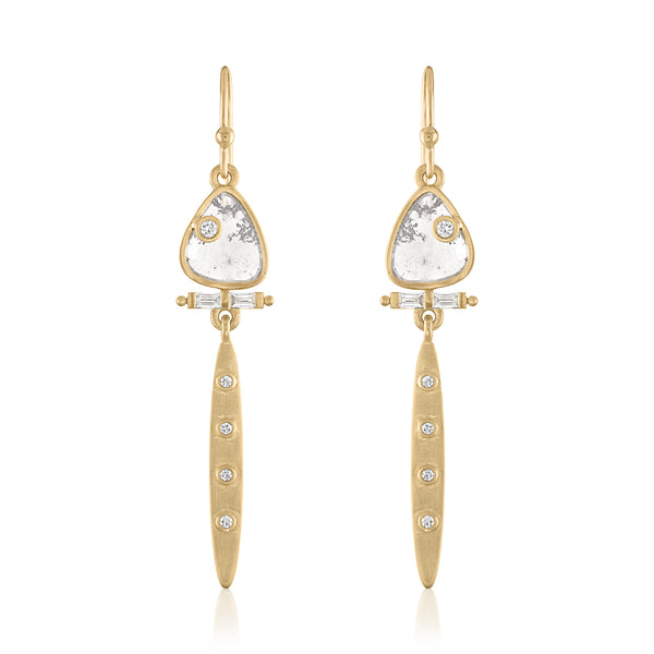 DIAMOND SLICE LINER EARRINGS IN 14K BRUSHED GOLD WITH DIAMOND ACCENTS