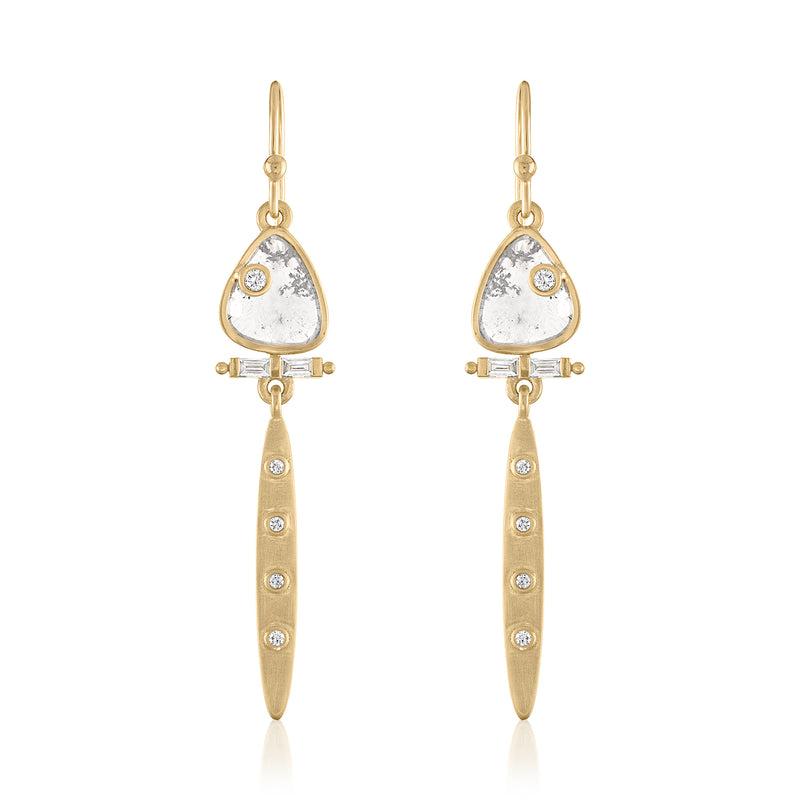 DIAMOND SLICE LINER EARRINGS IN 14K BRUSHED GOLD WITH DIAMOND ACCENTS