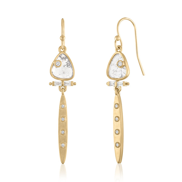 LINERA EARRINGS IN 14K GOLD WITH DIAMOND SLICES AND DIAMONDS