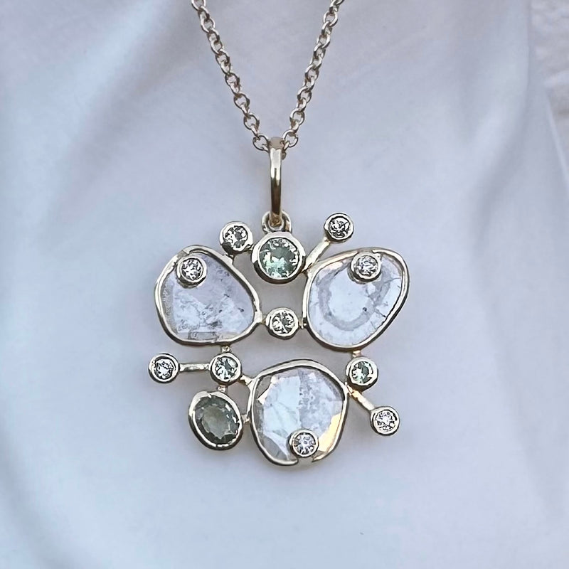 KIARA DIAMOND SLICE CLUSTER PENDANT WITH SAPPHIRES