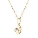 14K PENDANT WITH MOON AND DIAMOND SLICE WITH DIAMOND ACCENTS