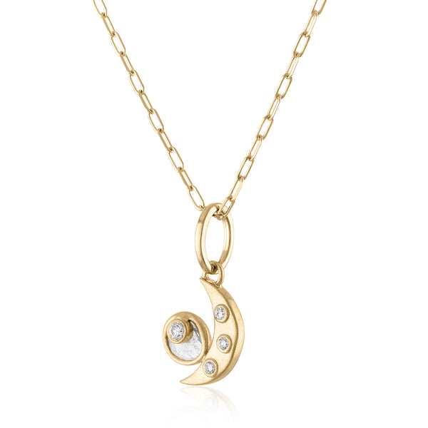 14K PENDANT WITH MOON AND DIAMOND SLICE WITH DIAMOND ACCENTS
