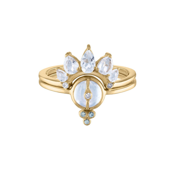 MOONSTONE AND WHITE TOPAZ STACKING RING SET