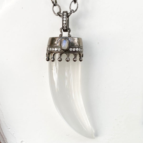 MOONSTONE HORN PENDANT WITH DIAMONDS