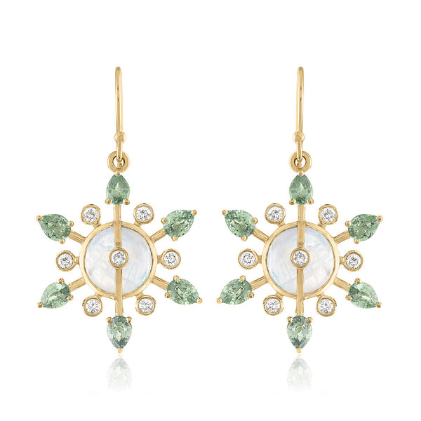 Moonstone earrings with green sapphires
