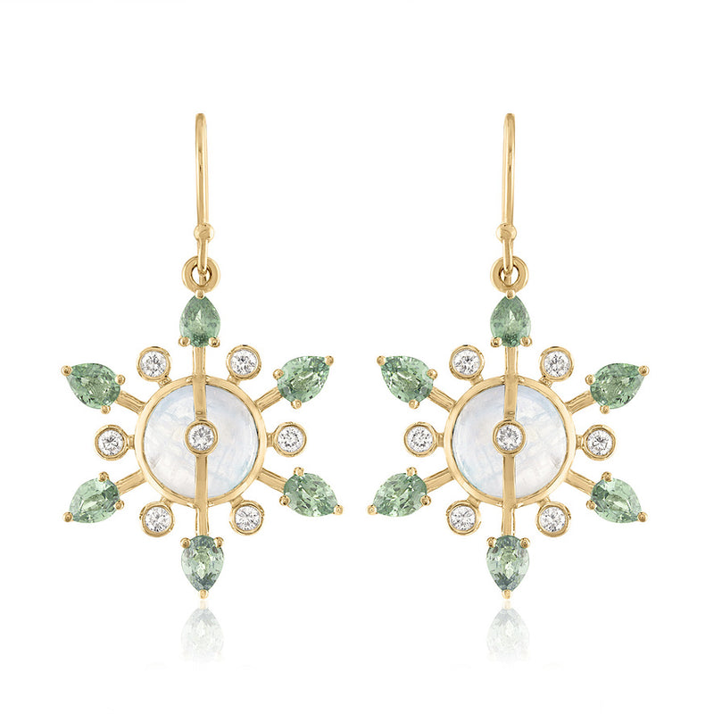 Moonstone earrings with green sapphires