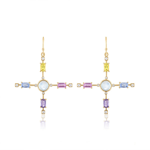 Moonsone and Sapphire Star Earrings