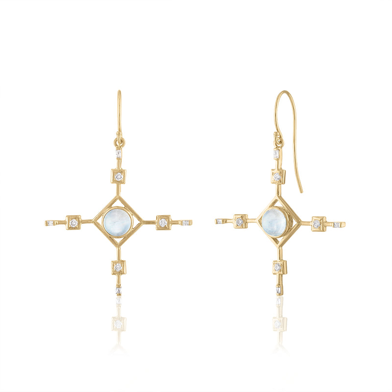 Star Earrings with Moonstone and Diamonds