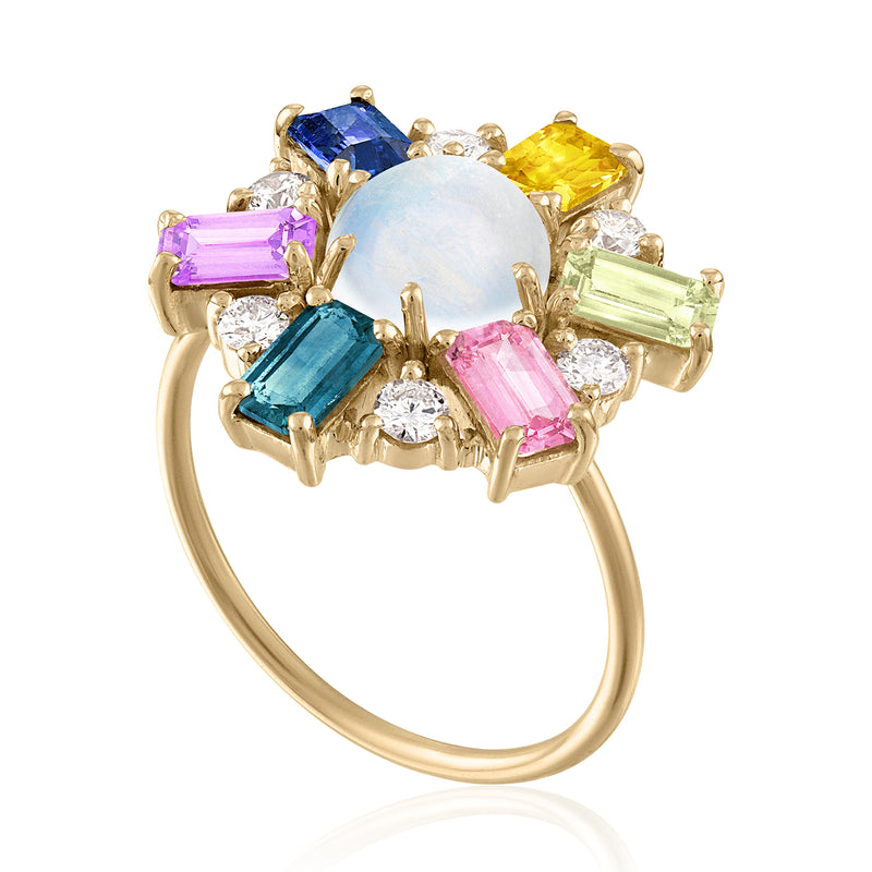 CELEBRATION MOONSTONE AND SAPPHIRE RING
