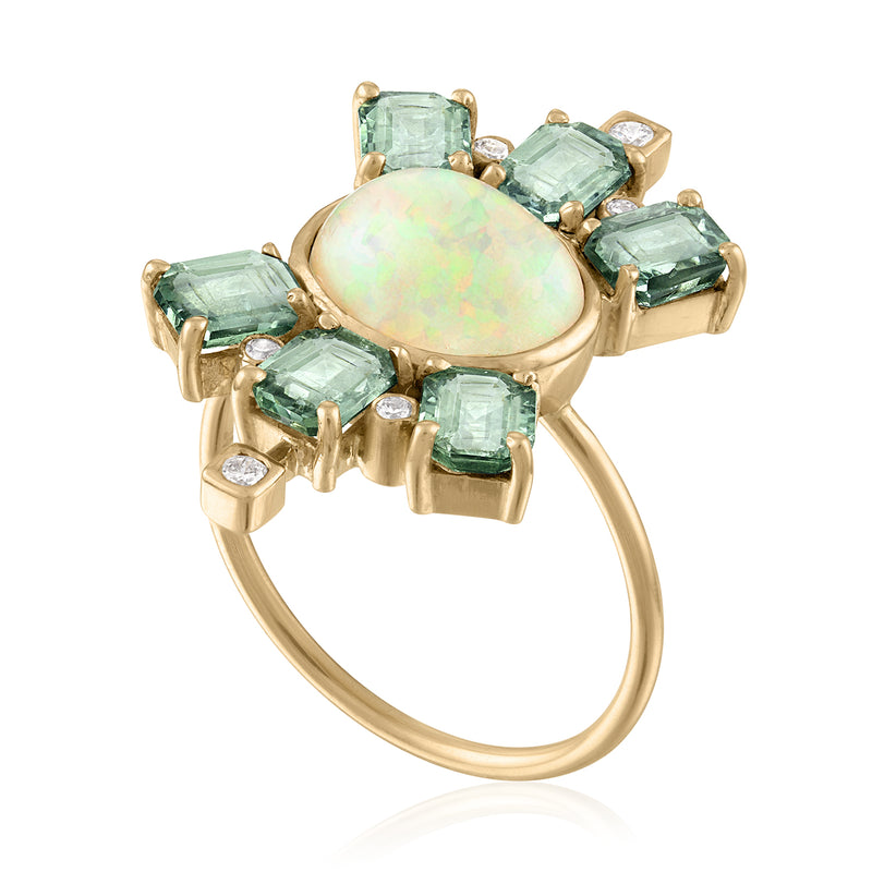 Statement Ring with Opal and Green Sapphires