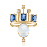 Moonstone and blue sapphire crown ring