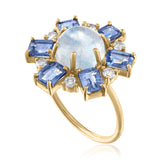 Moonstone Ring with Blue Sapphires and Diamonds