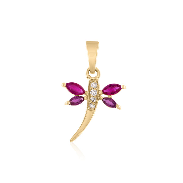 PETITE RUBY AND DIAMOND DRAGONFLY CHARM PENDANT