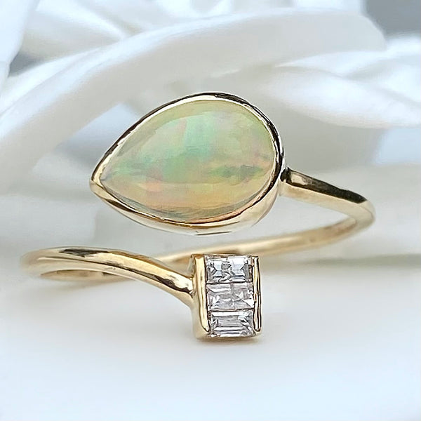 BYPASS RING WITH ETHIOPIAN OPALS AND DIAMONDS