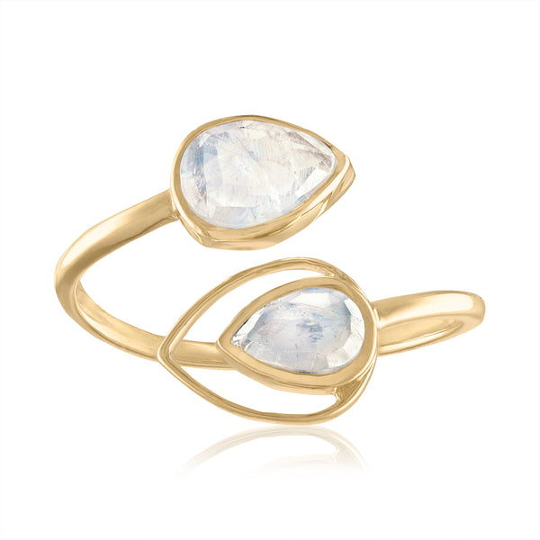 Moonstone and diamond bypass ring one of a kind