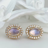 MOONSTONE STUD EARRINGS WITH DIAMONDS AND 14K GOLD