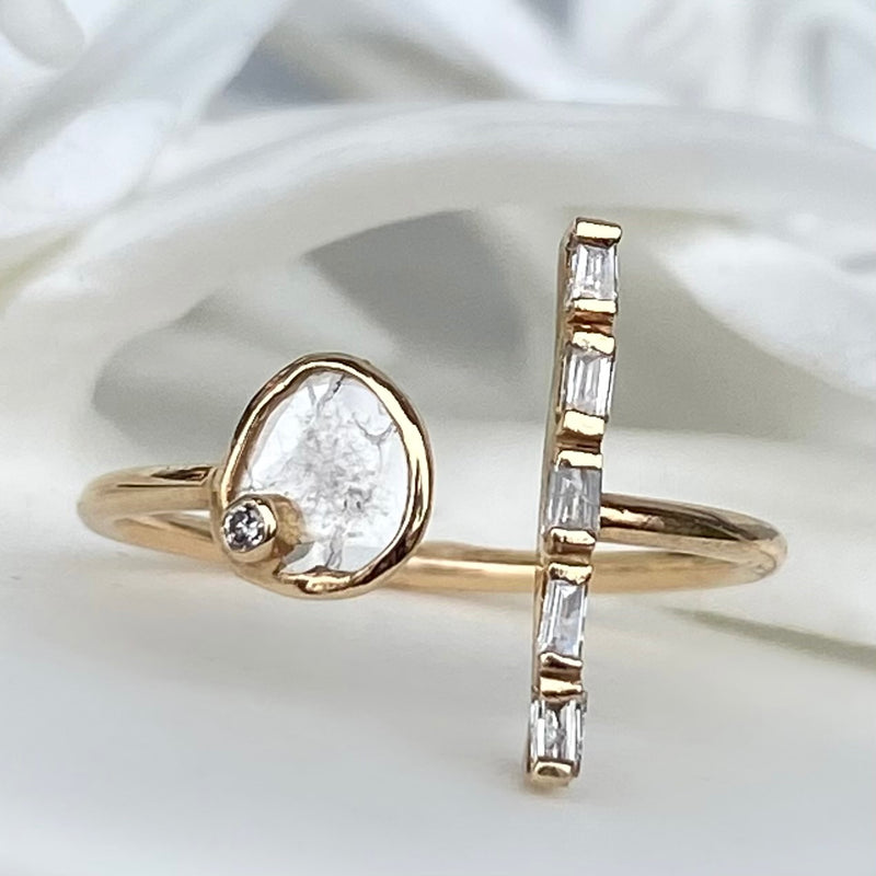 OPEN RING WITH DIAMOND SLICE AND DIAMOND ACCENTS
