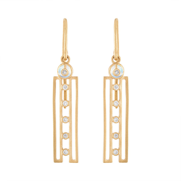 Harmony Symmetrical Geometric Shape Earrings with Moonstones & Diamonds by LORIANN Jewelry