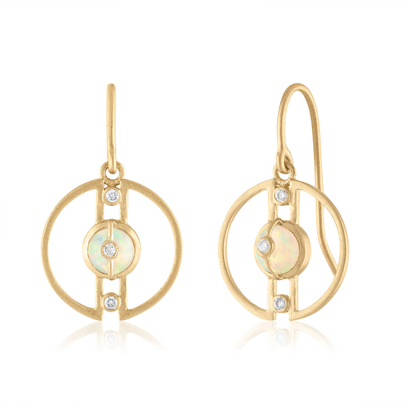 Petite Harmony Hoop Earrings with Ethiopian Opals, Diamonds & 14K Gold