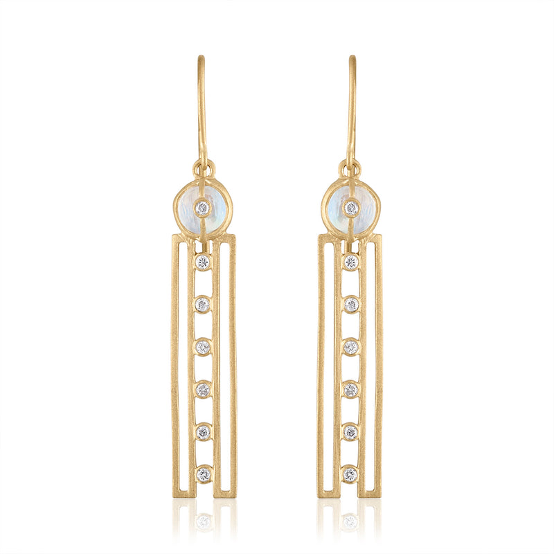Harmony Earrings with Moonstones, Diamonds & 14K Gold