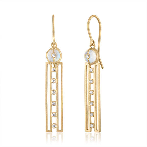 Harmony Earrings with Moonstones, Diamonds & 14K Gold