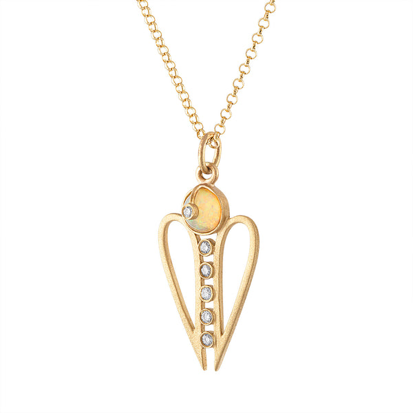 Harmony Symmetrical Heart Shape Pendant Necklace with Ethiopian Opal & Diamonds by LORIANN Jewelry