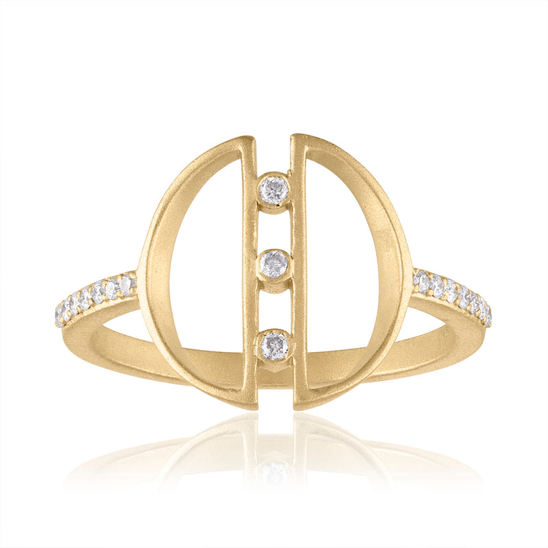 Harmony Symmetrical Geometric Shape Ring with Diamonds & 14k Gold by LORIANN Jewelry