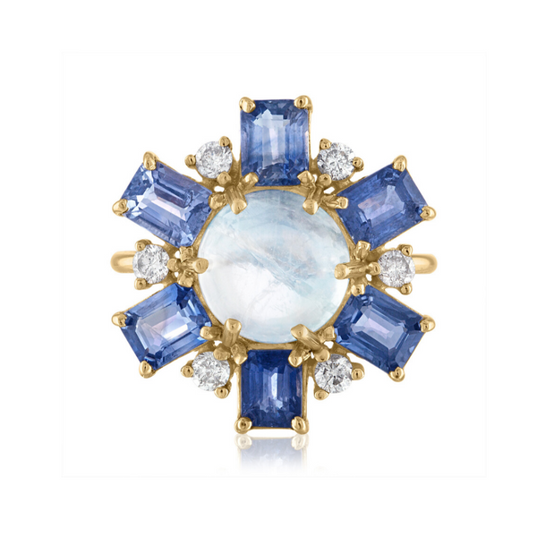Moonstone and Blue Sapphire Statement Ring