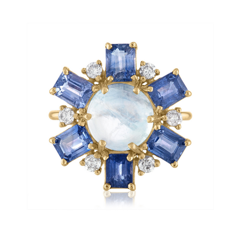 Moonstone and Blue Sapphire Statement Ring