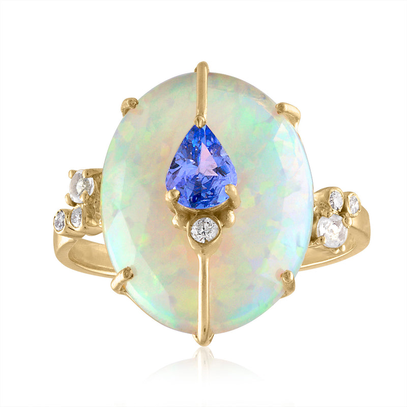 One Of A Kind Ethiopian Opal and Tanzanite Ring