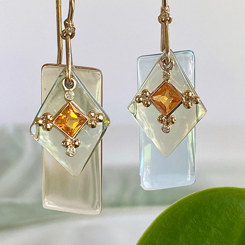 CITRINE, BLUE TOPAZ AND ORANGE SAPPHIRE SLICE EARRINGS