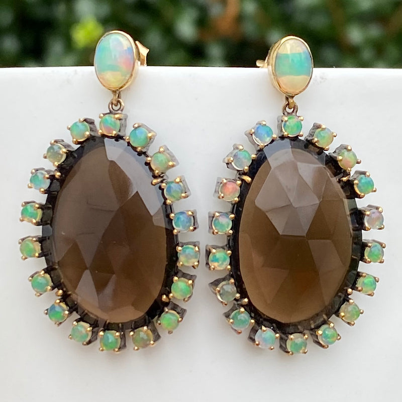 SMOKY TOPAZ EARRINGS WITH ETHIOPIAN OPALS