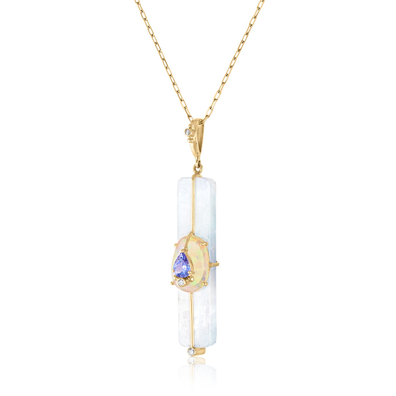 Stick pendant with Moonstone and Ethiopian Opal
