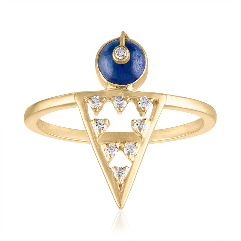Moderne Geometric Shape Ring with Sapphire & Diamonds by LORIANN Jewelry