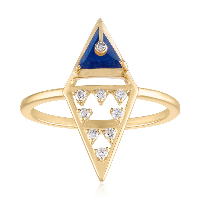 Kite Shaped Ring with Sapphires, Diamonds & 14K Gold