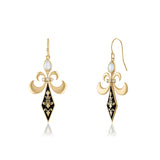 Fleur de lis sword earrings with gold engraving and moonstones