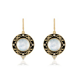 MOONSTONE EARRINGS WITH ENGRAVED BLACK ENAMEL