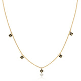 Black enamel flora charm necklace in 14K gold 