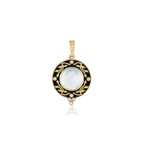 Moonstone and enamel pendant with diamonds