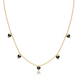 Black enamel with diamond heart charm necklace in 14K gold 
