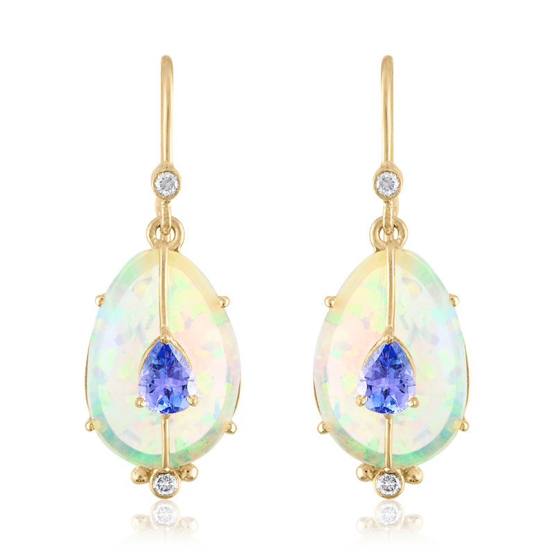 Opal and Tanzanite Drop Earrings