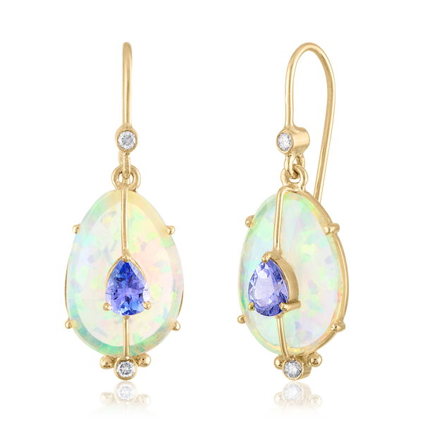Single Drop Opal Earrings with Tanzanite