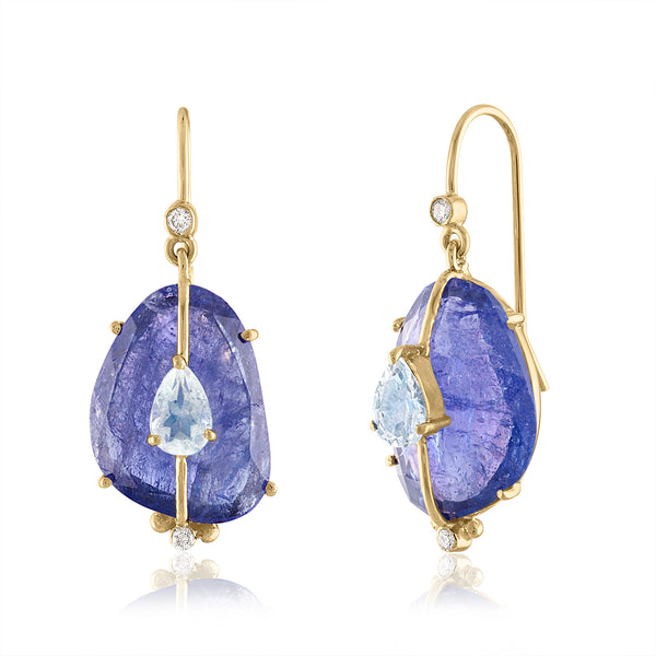 Tanzanite Earrings with Moonstone and Diamonds