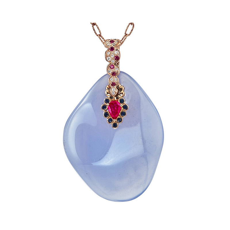 Organique One-Of-A-Kind Statement Pendant Necklace with Chalcedony, Ruby & Sapphires by LORIANN Jewelry