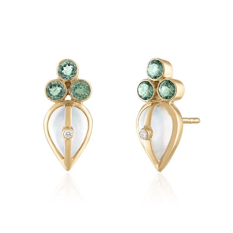 MOONSTONE AND GREEN SAPPHIRE STUD EARRINGS